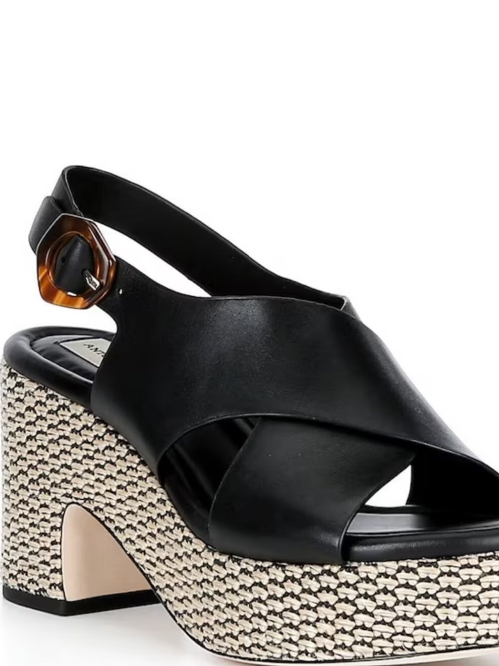 ANTONIO MELANI Black Platform Woven-Trim Slingback Sandal